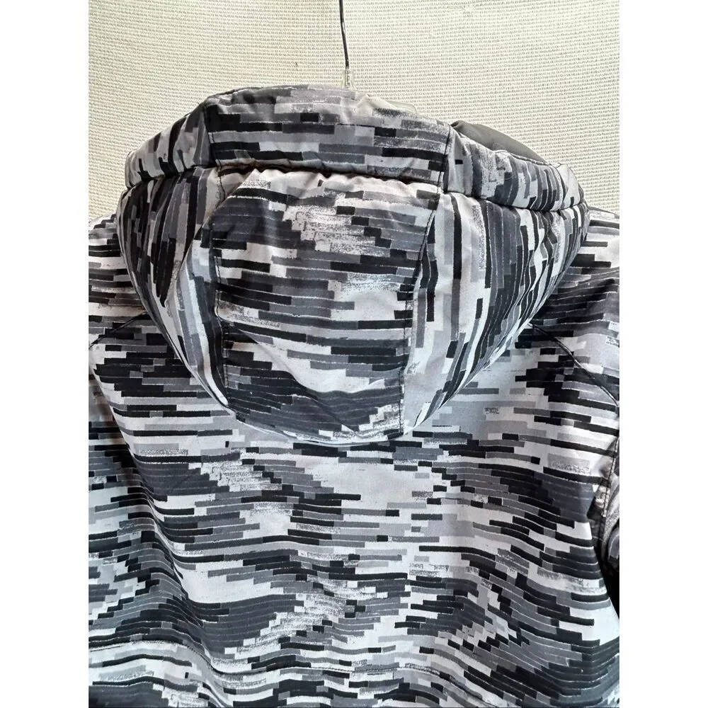 Columbia Youth L Insulated Jacket Gray Black Digital Camo Hooded Puffer Coat